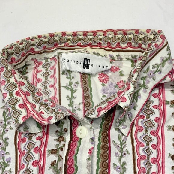 VTG 90s Cotton Ginny Striped Floral Women's Blouse Made In Canada - Picture 6 of 9